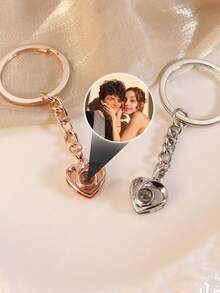 Customized Photo Heart-Shaped Stainless Steel Projection Keychain, Personalized Family, Couple, Couples, Pet Photo Keepsake, Gift Accessory For Mother's Day, Father's Day, Wedding Anniversary Or Holiday - Style-3 - View 6