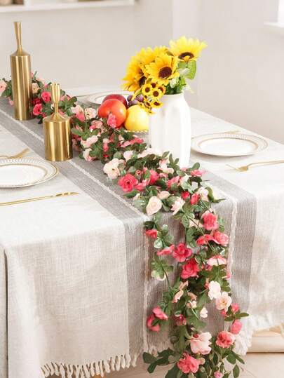 3pcs Pink Artificial Rose Flower Vine, Suitable For Wedding Decoration, Wedding Centerpiece, Restaurant Romantic Decor, Proposal, Home, Indoor/Outdoor Decoration, Garden Arrangement