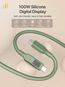 D8 100W 硅胶数字显示 USB-C 数据线 | 超快充电和数据传输二合一 | 数字屏幕实时显示充电状态和功率 | 柔软硅胶材质，抗紫外线，耐磨损，3 英尺长，适合家庭/办公室使用 | 兼容 17/16/15 Pro Max/Air、iPad Pro/Air/Mini | 也兼容三星 S24/S23/S22、14/13、Xperia 和所有安卓手机 - 彩色 - 查看 4