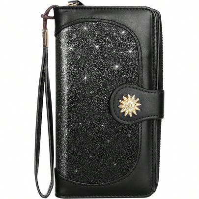 Cartera con bloqueo RFID, Cartera bifold mini para tarjetas, Cartera de cuero plegable con bolsillo, Portatarjetas minimalista con ventana para identificación