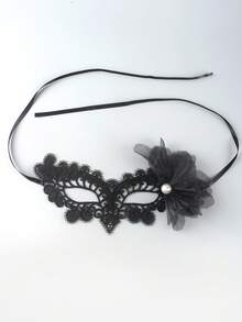 1件装女士蕾丝舞会面具，性感复古黑白串珠花卉镂空波浪边半脸面具，系带眼罩，适合所有季节 - 彩色 - 查看 6