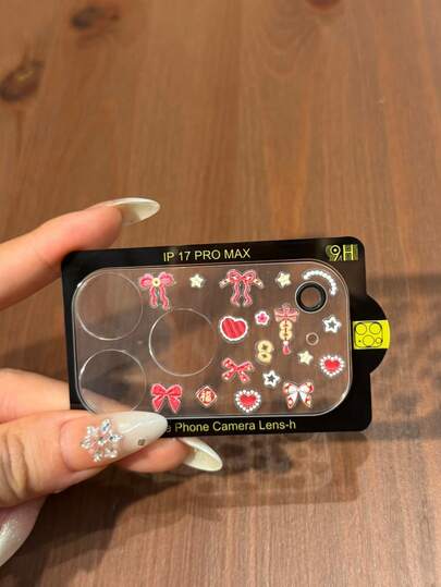 Bow Lens Film+DIY Sticker, Including Bow, Heart, Fine Flash Camera Lens Film, Compatible With Apple 17 Pro Max/17 Pro, Soft Protective Film. Hard Glass Film