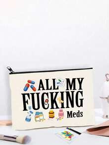 Humorous 'all My ' Canvas Pill Organizer - Zippered, Reusable Medicine Bag For Travel & Cosmetics, Stylish And Multifunctional Storage Bag, Suitable For Cold Medicine, Thermometer, And Portable Toiletries. Perfect For Vacations, Office, Everyday Use. A Suitable Birthday Gift, Ramadan Gift, Islamic Gift, Holiday Souvenir - Multicolor - View 5