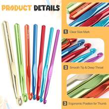 7pcs Large Metal Crochet Hook Set (15mm/12mm/10mm/9mm/8mm/7mm/6.5mm) - Heavy-Duty Single-Ended Hooks With Color-Coded Tips For Blankets, Amigurumi & Tapestry - Ideal For & Crocheting, All Skill Levels - Multicolor - View 7
