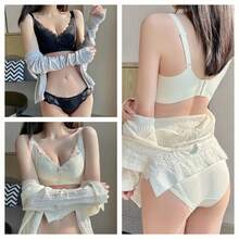Wireless Bra And Panty Set For Small Breasts. Cute High-Cut Bra And Panty Set. Wireless Underwear For Women. Breast-Enhancing Bra And Panty Set. Enhances Breast Size, Smooths Underarm Fat, And Creates Cleavage. Wireless Design. - Màu xanh lam - Xem 9