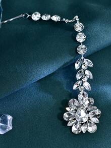 闪亮水钻头链婚礼波西米亚阿拉伯水钻额链头饰发箍简约宴会情人节配饰 - 銀色 - 查看 6