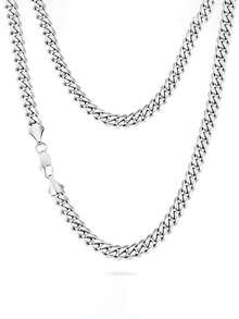 8毫米不锈钢链项链，六边形迈阿密链，男士项链，适合日常佩戴、派对、送礼、纪念首饰、男士时尚配饰 - 銀色 - 查看 15