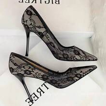 Zapatos de mujer transparente Sexy de encaje negro para discoteca para hombre pasarela de rendimiento cruzado de género Ultra fino zapatos de tacón alto - Negro [tacón de 7 cm] - Ver 12