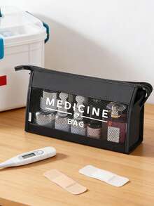 大容量旅行网眼收纳袋，印有“Medicane Bag”图案，便携式药袋，急救包收纳袋，户外家用药品药丸收纳袋，急救包收纳袋，旅行应急药袋，网眼洗漱包，多功能便携式收纳袋，化妆包，适合日常/户外/旅行，注重健康人士和经常外出人士的必备之选，必备医疗配件