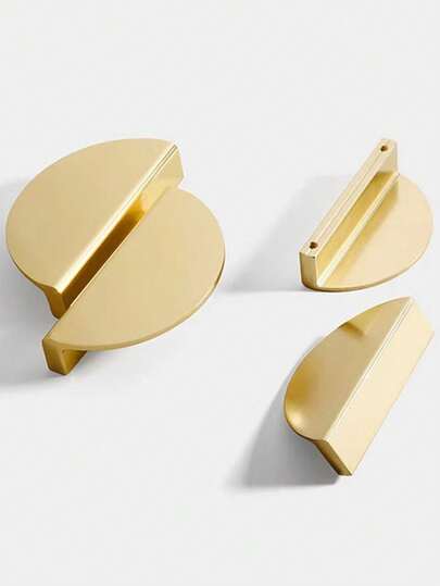 一对现代半圆形金色把手，适用于抽屉、橱柜、衣柜、厨房橱柜、鞋柜、梳妆台、儿童房等，铜质材料，含螺丝。