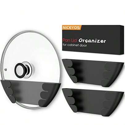通用锅盖收纳架，适用于橱柜 - 门壁挂式锅具收纳架，厨房可调节壁挂式锅盖架，橱柜门锅盖收纳架，节省更多空间
