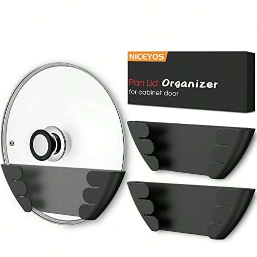 通用锅盖收纳架，适用于橱柜 - 门壁挂式锅具收纳架，厨房可调节壁挂式锅盖架，橱柜门锅盖收纳架，节省更多空间 - 彩色 - 查看 1