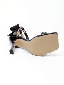 Women's Square Toe Sexy Fashion Stiletto Bowknot Elegant Lady Comfortable Daily Casual Versatile High Heel Sandals - Black - View 6