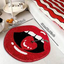 1pc Red Lip Pattern Bathroom Non-Slip Sexy Mat/Rug/Home Decor Carpet, Machine Washable, Soft & Comfortable, Faux Wool Material, Highly Absorbent, Bathroom Accessory, Funny Design, Decorative Rug, Absorbent Fabric, Machine Washable, Shower Mat, Apartment Living - Multicolor - View 1
