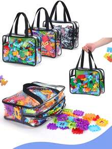 Bộ 6 túi đựng đồ dung tích lớn, túi tote PVC trong suốt chống thấm nước, túi đựng đồ chơi và vật dụng có khóa kéo, túi đựng đồ du lịch tái sử dụng cho trẻ em dùng để đựng trò chơi board game, khối xếp hình và xếp hình ghép hình, màu đen. - Nhiều màu - Xem 1