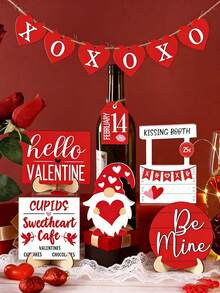 Valentine's Day Tiered Tray Decor Set, Rustic Farmhouse Style Gnome Truck Sign, Valentine's Day Wooden Table Decor, Farmhouse Coffee Themed Sign, Heart Decorations, Perfect For Valentine's Day Parties And Home Kitchen, Ideal Holiday Gift Choice(Tray Not Included) - Multicolor - View 8