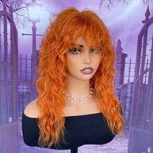 Red Wool Roll Wig With A Center Part And Bangs, Made Of Synthetic Fibers, Suitable For Everyday Wear, Cosplay, Parties, And Other Occasions. - Red - View 14