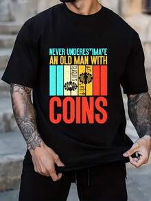 Essential White Cotton T-Shirt For Men With Multicolored Pattern Design And Motivational Text - Black - View 1
