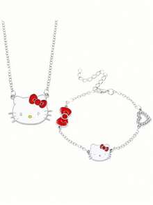 一套项链+手链，可爱卡通主题首饰套装，适合，锌合金手链镶嵌闪亮水晶，时尚配饰，包含项链和手链，适合日常佩戴和送礼，情人节完美之选。 - 彩色 - 查看 13