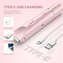 IPX7 Waterproof Electric Body Groomer, 400mAh USB Rechargeable, Painless Hair Removal For Face, Body, Nose And Bikini Area, Travel Grooming Kit - Purple - View 4