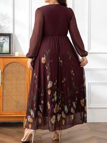 DEARCASE Plus Size Elegant Printed Lantern Sleeve A-Line Dress Spring Vacation - Multicolor - View 2
