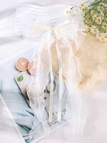 1个女士仿珍珠蕾丝蝴蝶结发夹，适合日常佩戴，爪夹，发卡，发夹，头饰，女士发饰，发夹 - 白色 - 查看 4
