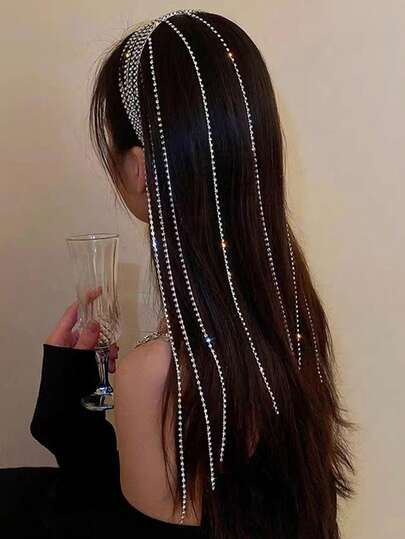 1pc Women's Fashion Rhinestone Tassel Chain Multi-Layer Headband, Exaggerated Design, Elegant Decoration For Daily, Ramadan, Festivals, Weddings, Parties Beauty Home Hair Accessories