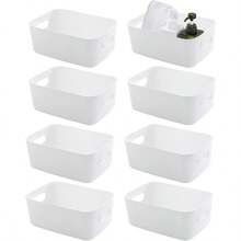 FEOOWV Small Plastic Storage Baskets 8 Pack White Portable Stackable Multipurpose  Ideal For Pantry Fridge Closet Bedroom Office - trắng - Xem 1
