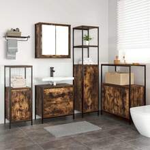 vidaXL Ensemble de mobilier de salle de bain avec étagère 5 pcs Marron - Tabac - Voir 2