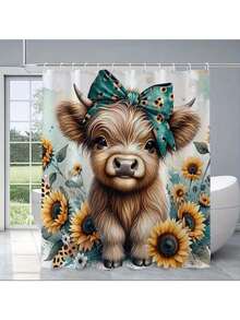 1/4 件套卡通图案浴室帘套装，防水浴帘，浴垫，U型马桶垫，马桶盖套，浴室装饰，带12个挂钩，非常适合作为节日礼物