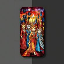 1PC Phone Case ,  Stained Glass Cat Kingdom , Stylish Phone Case, Phone Decoration, All-around Lens Protection, Creative Small Gift, Funny Gift for Boys and Girls - ブラック - チェックする 3