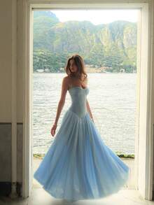 Elegant Charming Casual Fashion Date Vacation Wedding Romantic Fitted Pleated Dress Summer - Blue - View 4