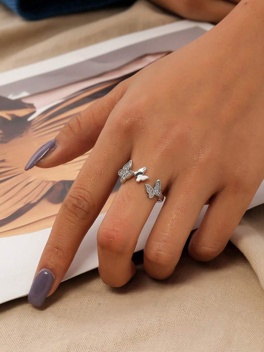 1pc Elegant Adjustable Micro-Inlaid Zirconia Butterfly Shaped Ring