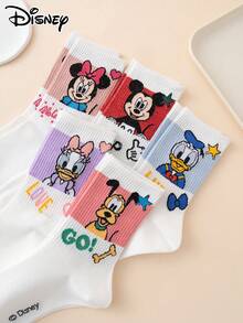 Disney 5双装迪士尼系列袜子 - 米奇、米妮、黛西、布鲁托、字母、彩虹卡通图案女士中筒袜、运动袜、四季皆宜、欧美尺码、舒适透气、色彩鲜艳、适合日常穿着、优质面料、不闷热 - 彩色 - 查看 4