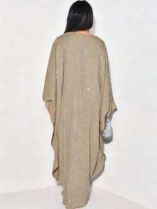 2025 Spring/Summer New Fashion Loose Rhinestone Abaya Cardigan Robe For Women - Khaki - View 4