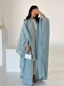 Hafizah New Middle Eastern Dubai Turkey Lily Sequin Robe With Headscarf Spring - Mint Blue - View 5