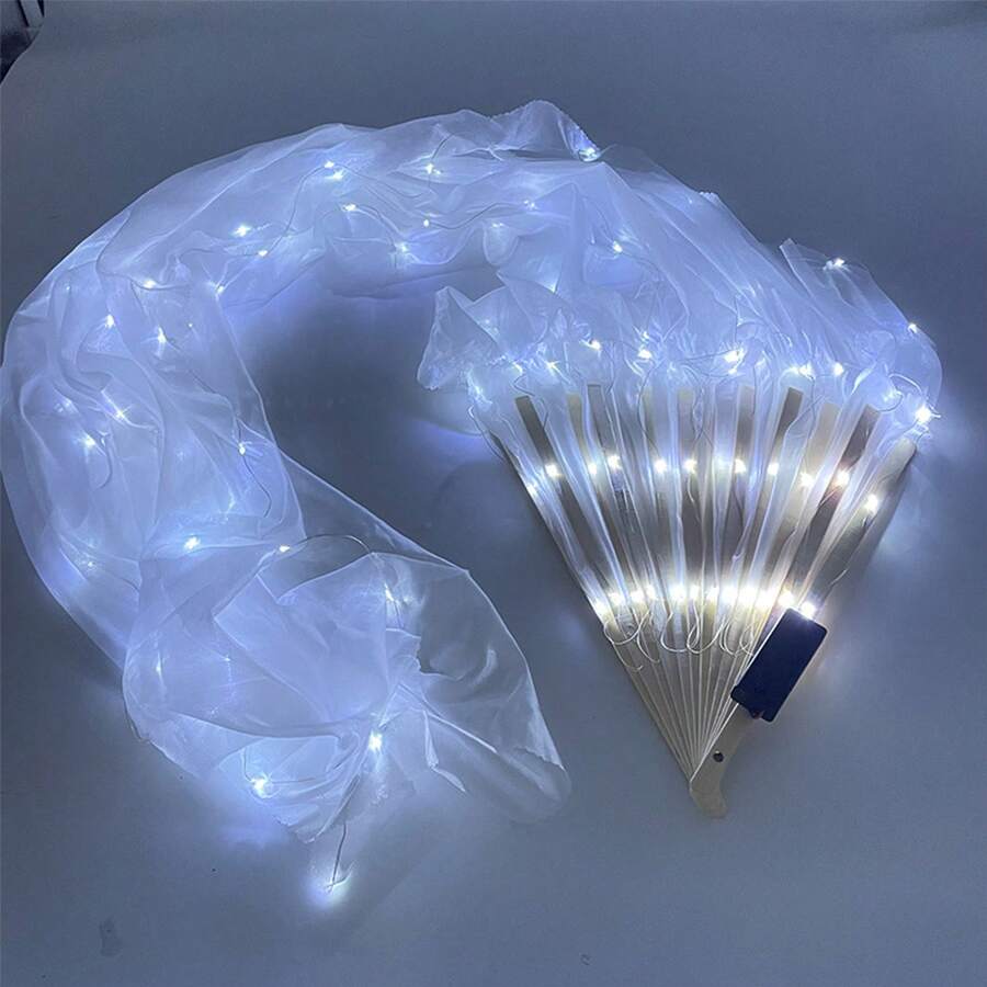 LED Silk Fans Veils For Belly Dance For Adults Women Girls, Rave Halloween Fairy Angel Wings Costume, Worship Praise Dance- 1.8m Long Bamboo Fans Veil Hand Made Silk Fans For Dance/Outdoor - 舞蹈扇子 - 查看 1