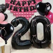 8件組黑色與粉色生日氣球套組，包含32英吋黑色數字氣球(0-9)、心形氣球、5件緞帶蝴蝶結，適用於生日、情人節、婚禮、拍照裝飾、公主派對、新娘婚前派對 - 彩色 - 查看 5
