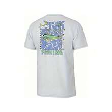 180g Cotton White Short Sleeve-Shirt Men Huk With Vibrant Fish Print - Comfortable Fit, Round Neck, Washable, Outdoor And Casual Use, Fishing Gear - 紅色 - 查看 7