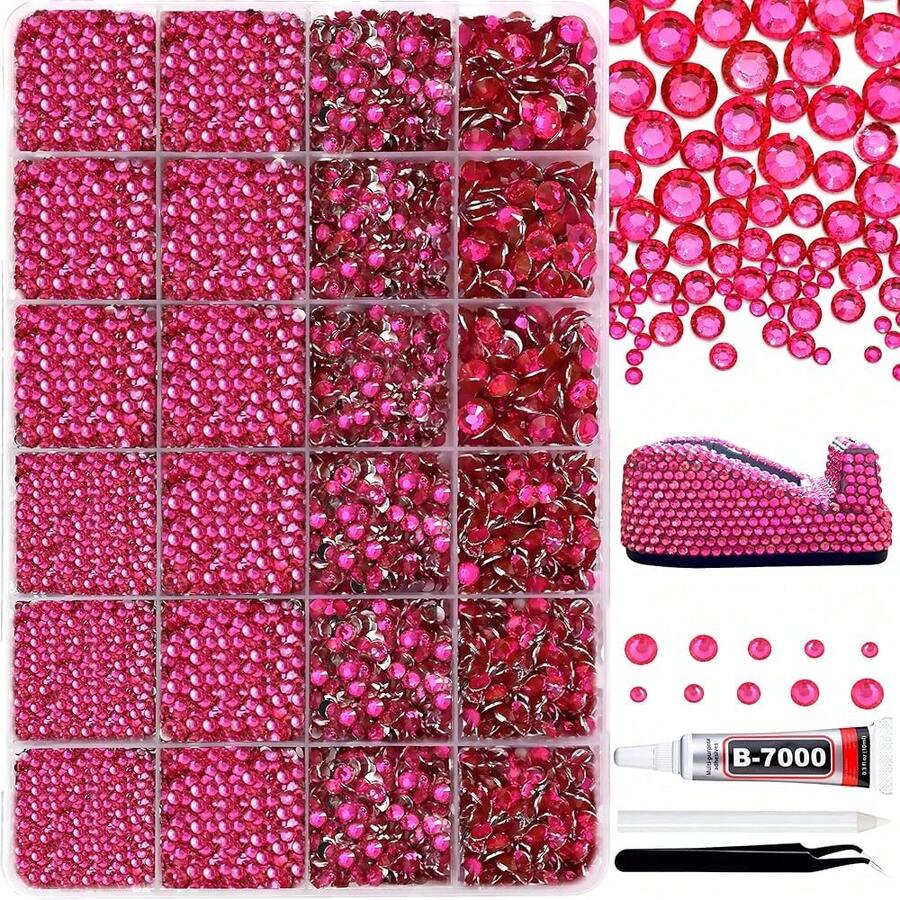 Hot Pink Resin Rhinestones For Crafting Bedazzling,2-6MM Rhinestones For Nails Art,Hot Pink Nail Rhinestone And Gems,Nail Diamond Flatback Gems Crystals Charms For Nail Design DIY Makeup Decor - 11 Merah Muda Terang - View 1