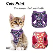 Cat & Dog Harness No Pull Leash, Printed Polyester, Mesh Padded And Night Reflective Strips, Suitable For Small To Medium Dogs And Cats.