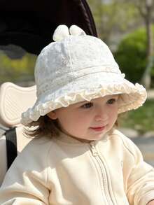 1pc Ditsy Floral Princess Hat, Cute & Versatile Baby/Toddler Girl Sun Hat With Lace Trim, Suitable For Outdoor Activities, Fits Ages 1-3 - Floral Bunny Bowl Hat - View 1