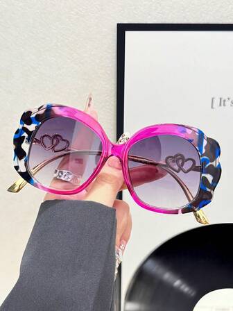 1 st damer eleganta spets överdimensionerade y2k baddie streetwear dubbelhjärta dekor mode mode glasögon, semester