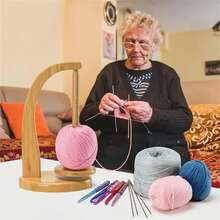 Magnetic Rotating Wooden Yarn Holder – Tangle-Free Spinner Stand For Knitting & Crochet - 木材顏色 - 查看 6