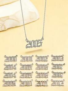 1PC Birth Year Number Pendant Necklace, Fashion Personalized Jewelry For Women & Men, Daily Wear Gift For Family And Friends - Silver - View 1