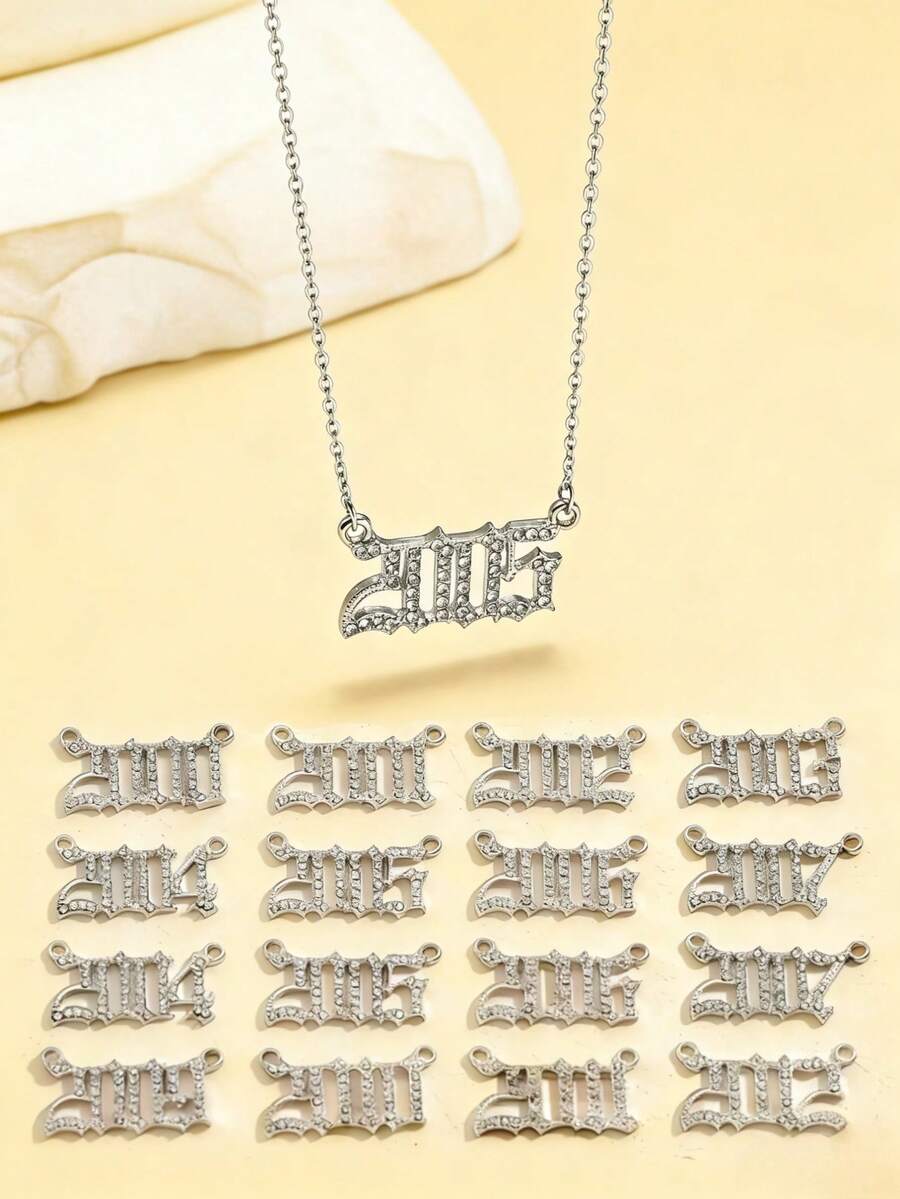 1PC Birth Year Number Pendant Necklace, Fashion Personalized Jewelry For Women & Men, Daily Wear Gift For Family And Friends - Silver - View 1