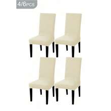 4/6pcs Milk Silk Chair Covers, High Elastic Dust-Proof And Waterproof, Suitable For Living Room, Hotel, Restaurant, Kitchen, Home Decor, All Season - Beige - View 9