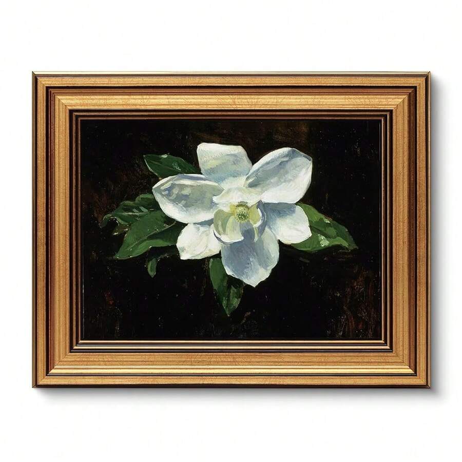 VIYYIEA Gold Framed Vintage Wall Art For Living Room, Flowers Canvas Prints Home Decor, Oil Painting Picture, Bedroom Wall Decor Gifts For Friends Or Family -[Magnolia]-(10L X 8W) - [木蘭花] - 查看 1
