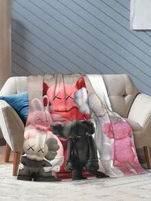 1pc Kawss Kawaii Kaw Anime Glam Style Flannel Blanket Super Soft Warm Bed Blanket Sofa Bedding Bedroom Sofa Office Car Four Seasons Cozy Shaggy Blanket Girls Boys Adult Gift - 黑色 - 查看 5