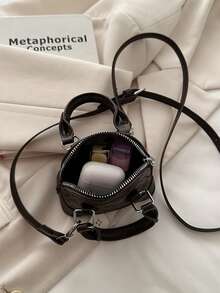 迷你手提包，新款菱形撞色复古贝壳形单肩包，复古风格 - 咖啡 - 查看 5